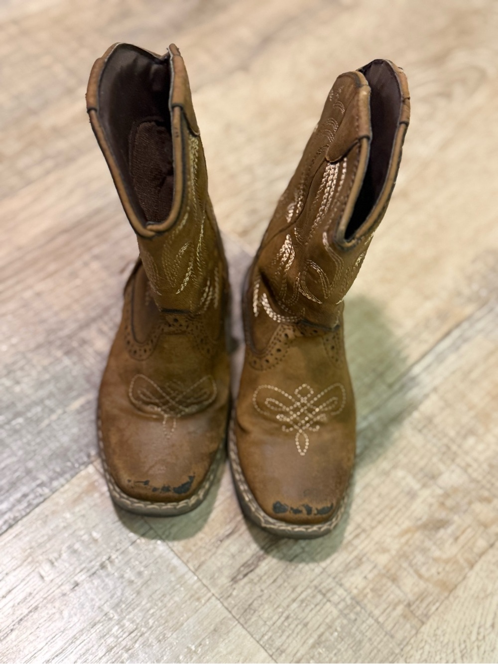 Kids Brown Western Cowboy Boots - Classic Embroidered Design Size 8C